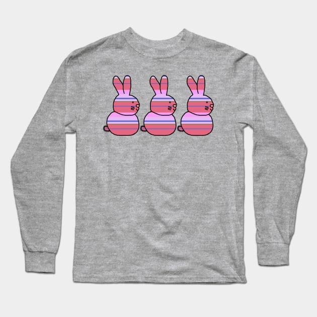 Three Easter Bunny Rabbits Hot Pink Bouquet Stripes Long Sleeve T-Shirt by ellenhenryart